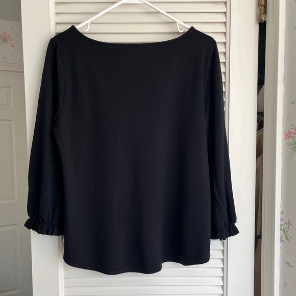 Ann Taylor Minimalist Black Bateau Neck Dressy Blouse Size L - Picture 2 of 7